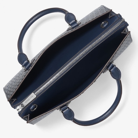 Michael Kors Sheila Medium Ombré Signature Logo Satchel Bag Navy Blue Multi - Picture 8 of 9